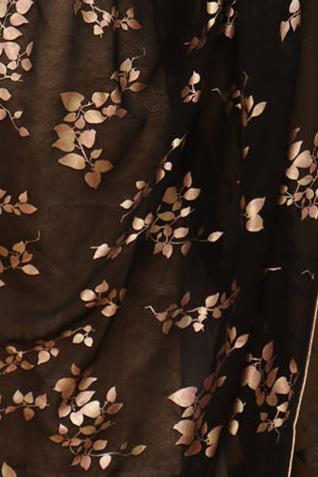 Black Trendy Georgette Foil Printed Fabric (1.5 Mtr) - Luxurion World