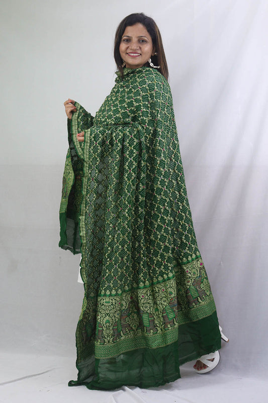 Stylish Green Bandhani Georgette Dupatta for a Pure Ethnic Look - Luxurion World