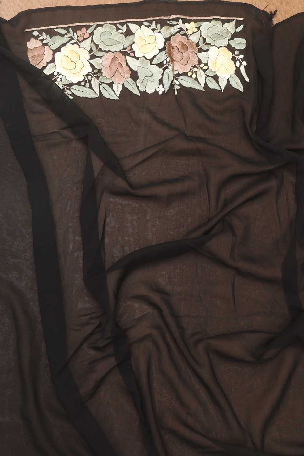 Black Hand Embroidered Floral Work Parsi Gara Pure Georgette Saree - Luxurion World