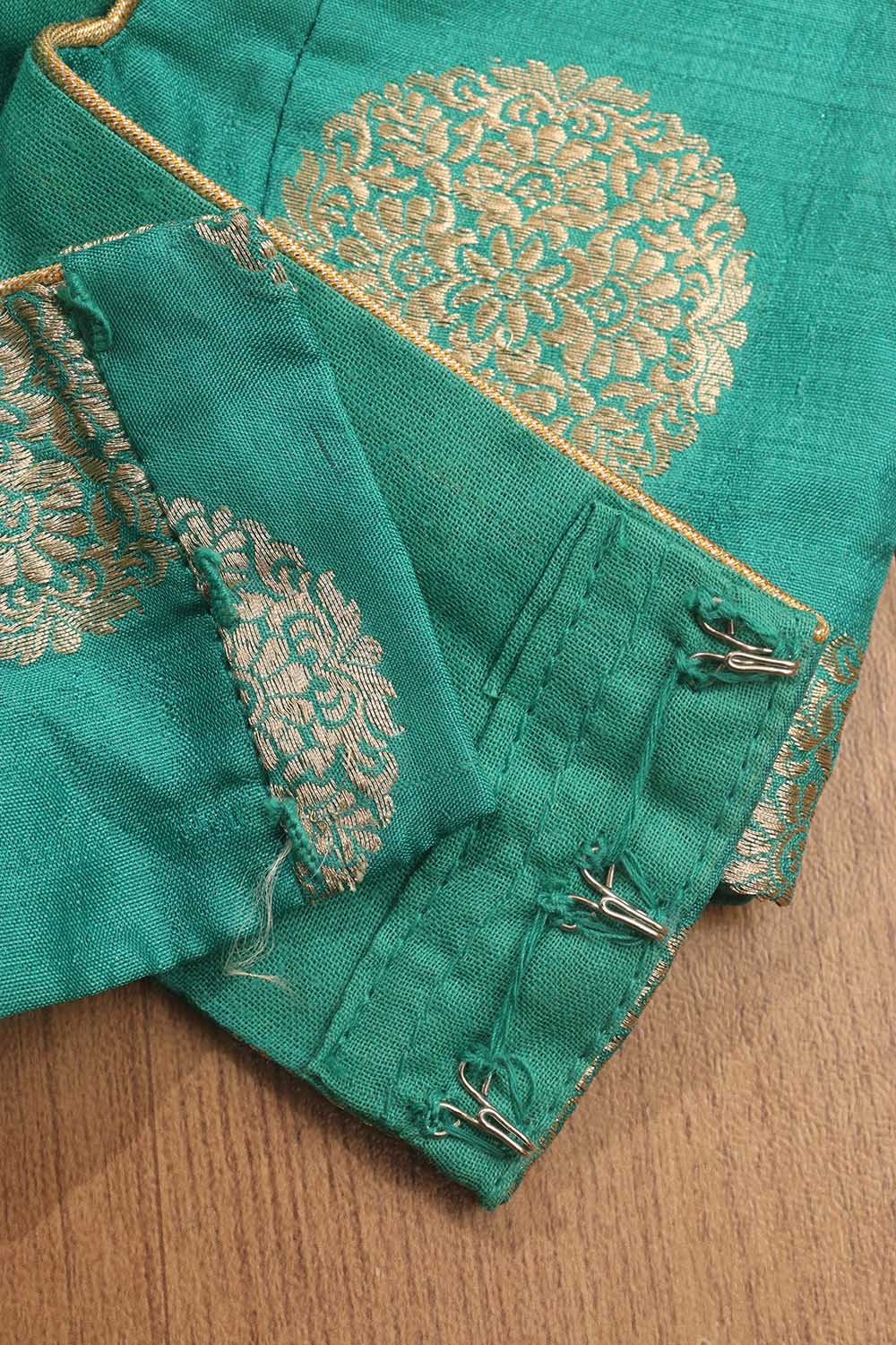 Green Banarasi Silk Boat Neck Padded Blouse - Luxurion World