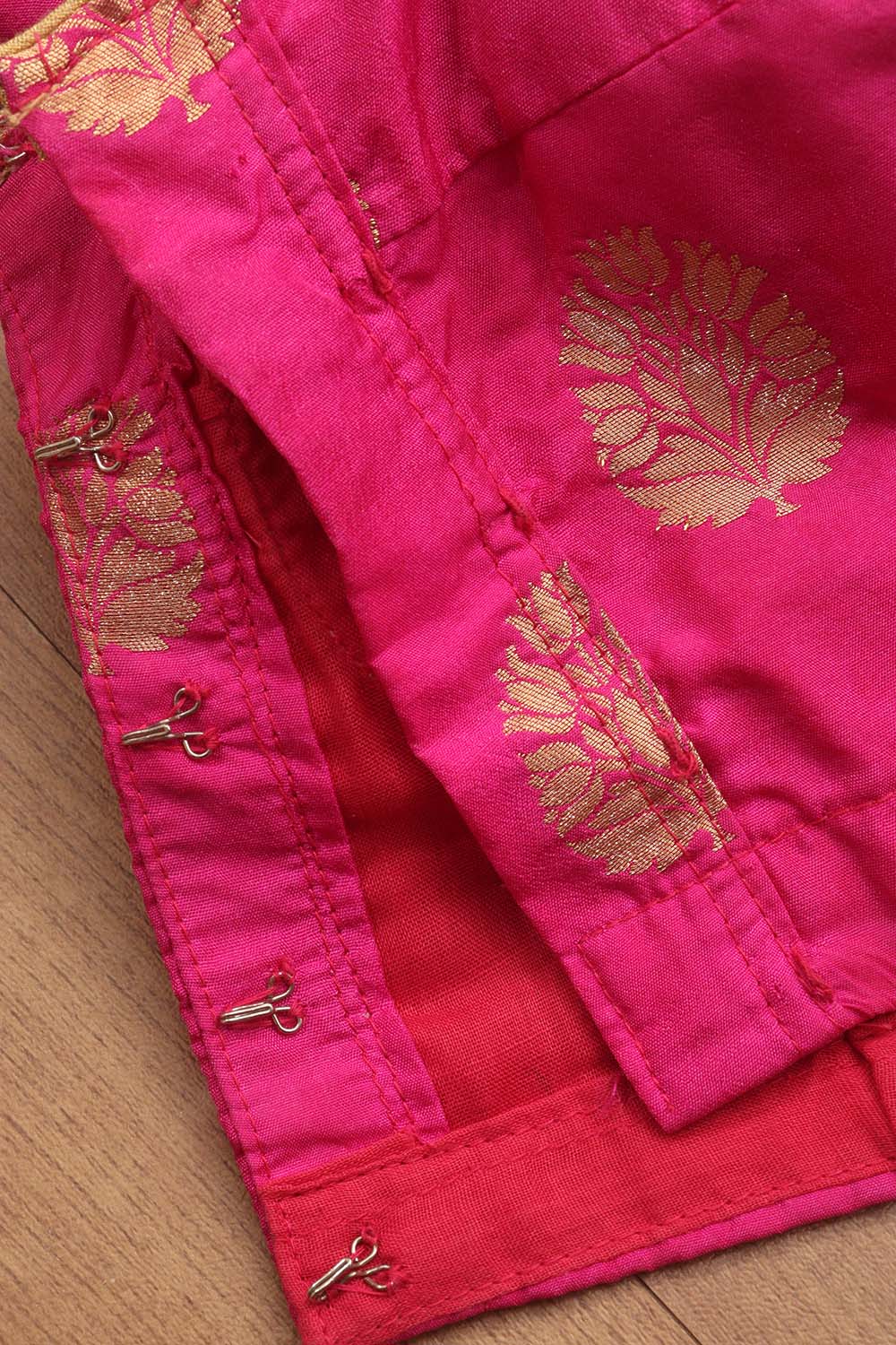Pink Banarasi Silk U Neck Padded Balloon Sleeve Blouse - Luxurion World
