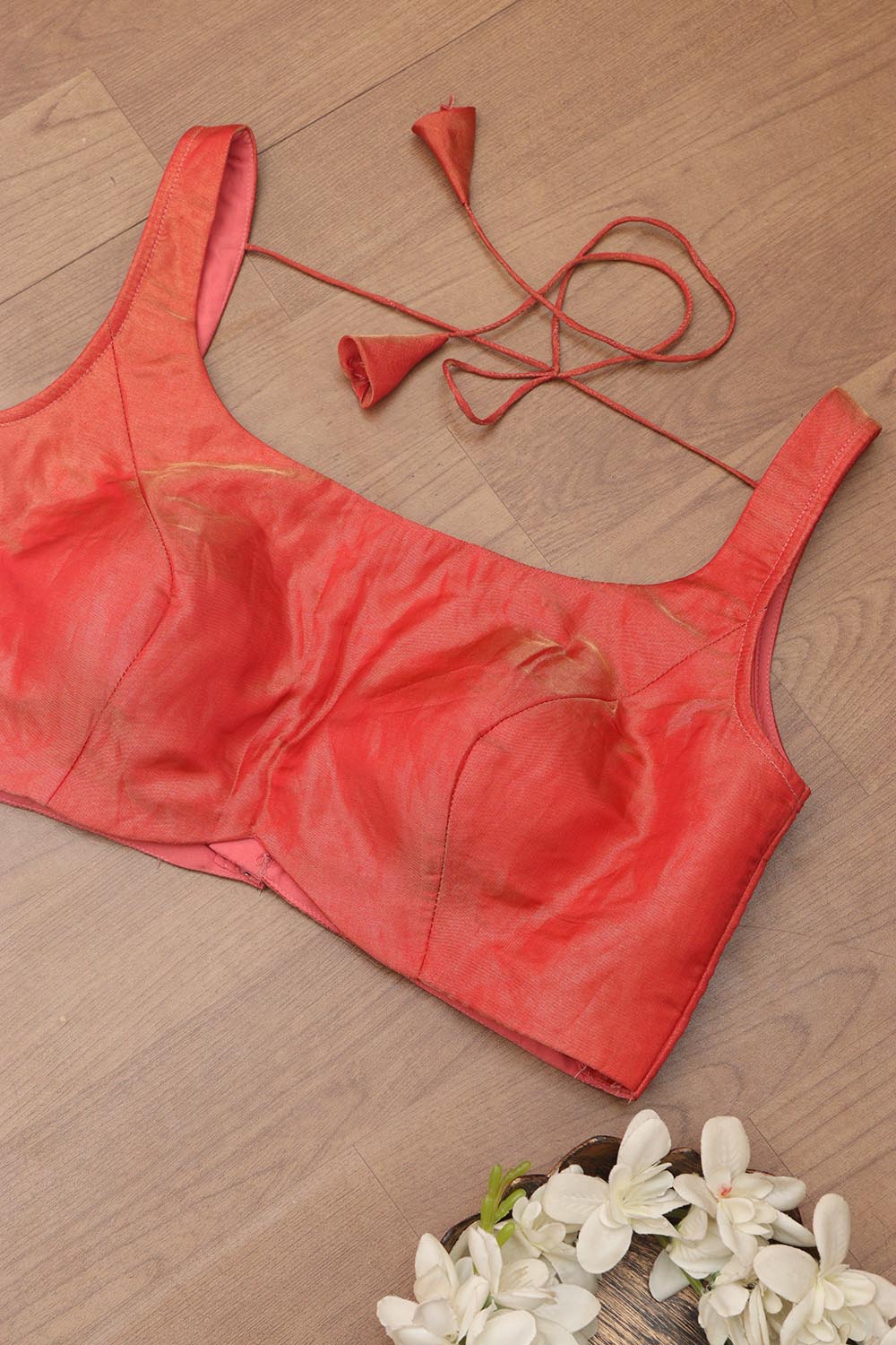 Red And Orange Shot Banarasi Tissue Silk Padded Blouse - Luxurion World