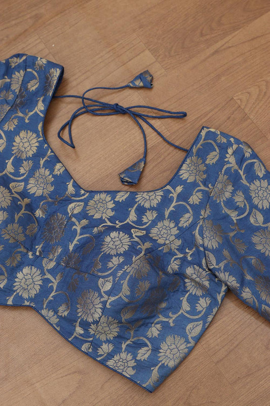 Blue Banarasi Silk Padded Blouse