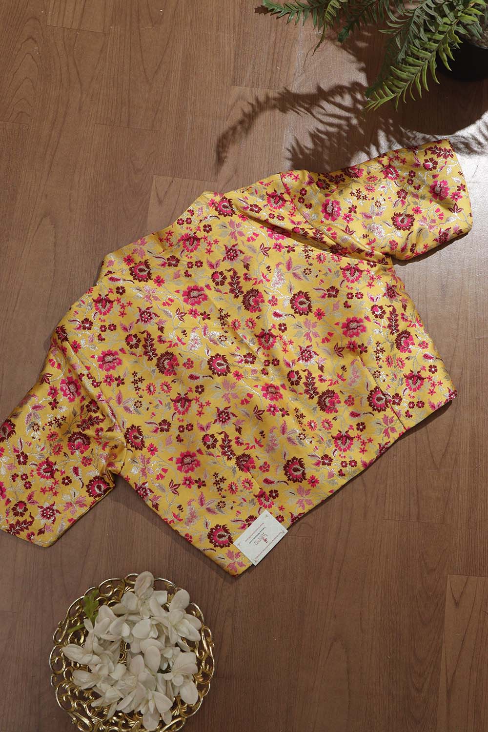 Yellow Banarasi Silk Meenakari Floral Design Collar Neck Blouse - Luxurion World