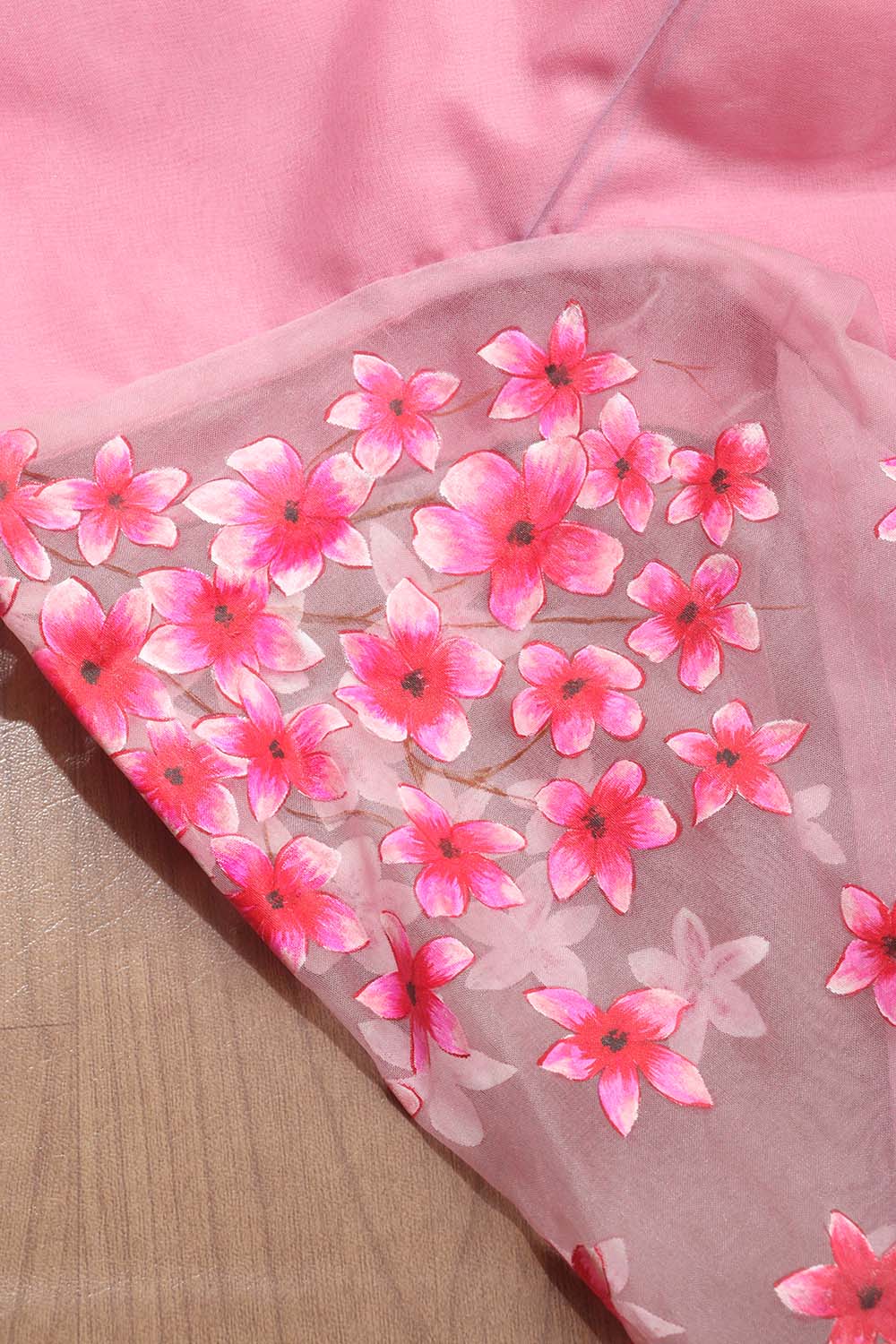 Pink Hand Painted Pure Organza Silk Boat Neck Padded Stitched Blouse - Luxurion World