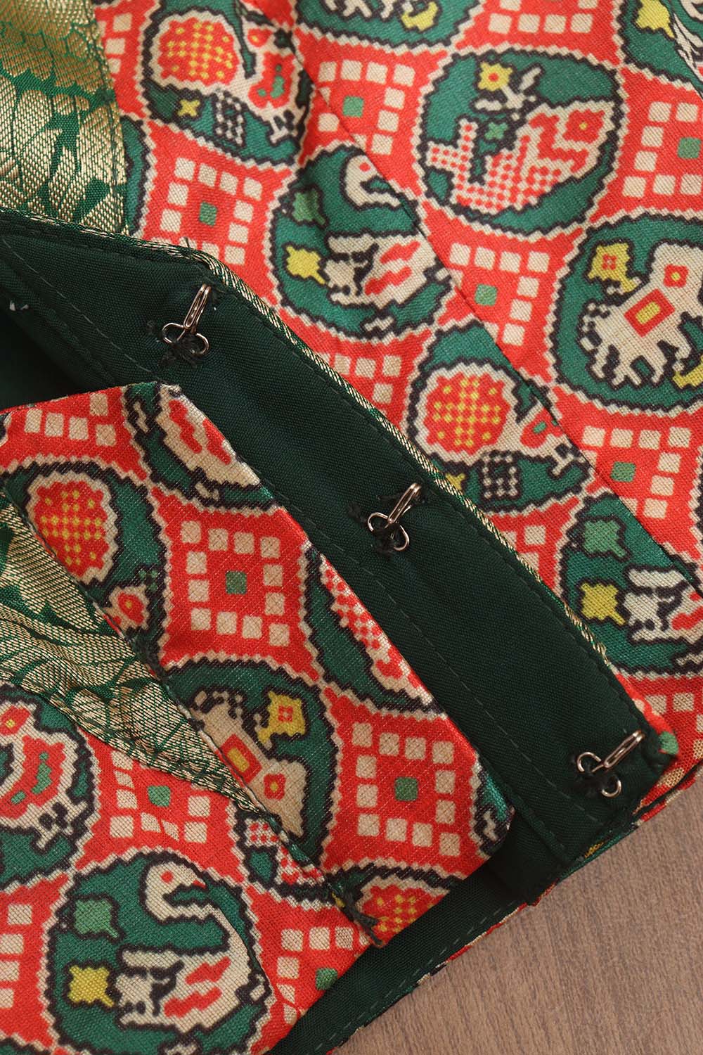 Red Digital Printed Patola Design Tussar Silk Sweetheart Neck Blouse With Banarasi Silk Lace - Luxurion World