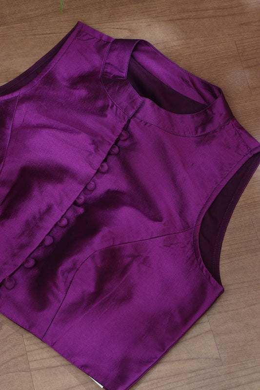 Purple Plain Silk Non Padded Blouse