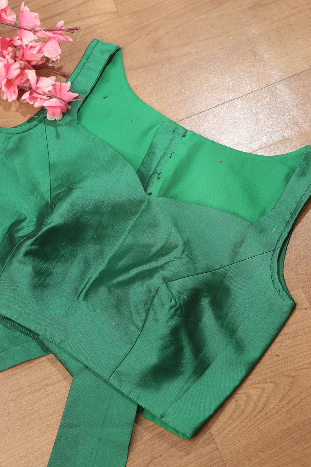 Green Silk Non Padded Blouse Simple Elegance