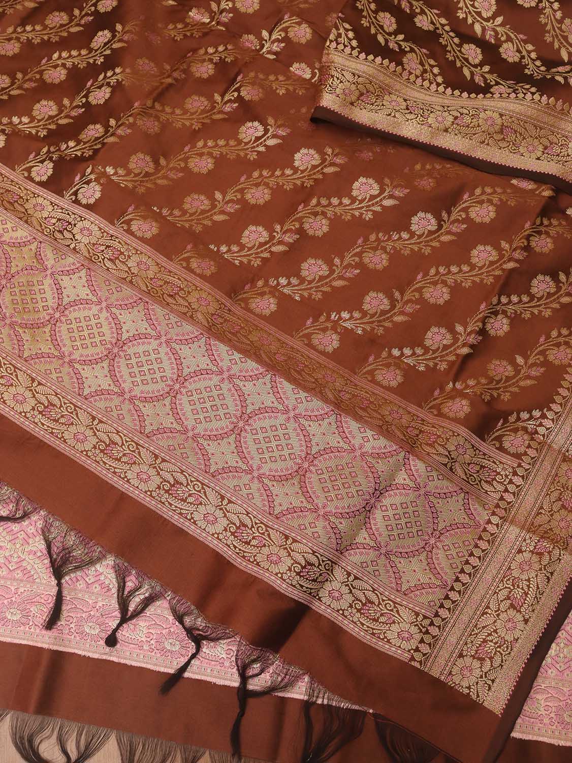 Brown Banarasi Silk Meenakari Dupatta - Luxurion World