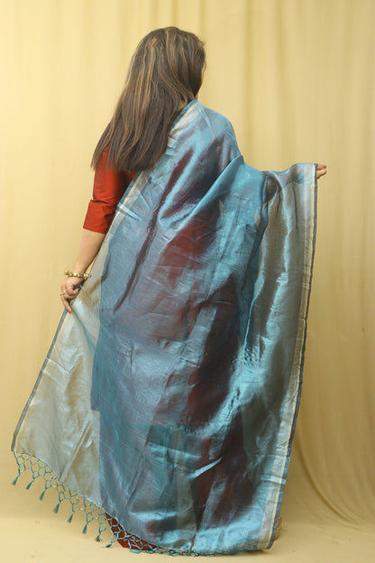 Blue Banarasi Plain Tissue Dupatta - Luxurion World