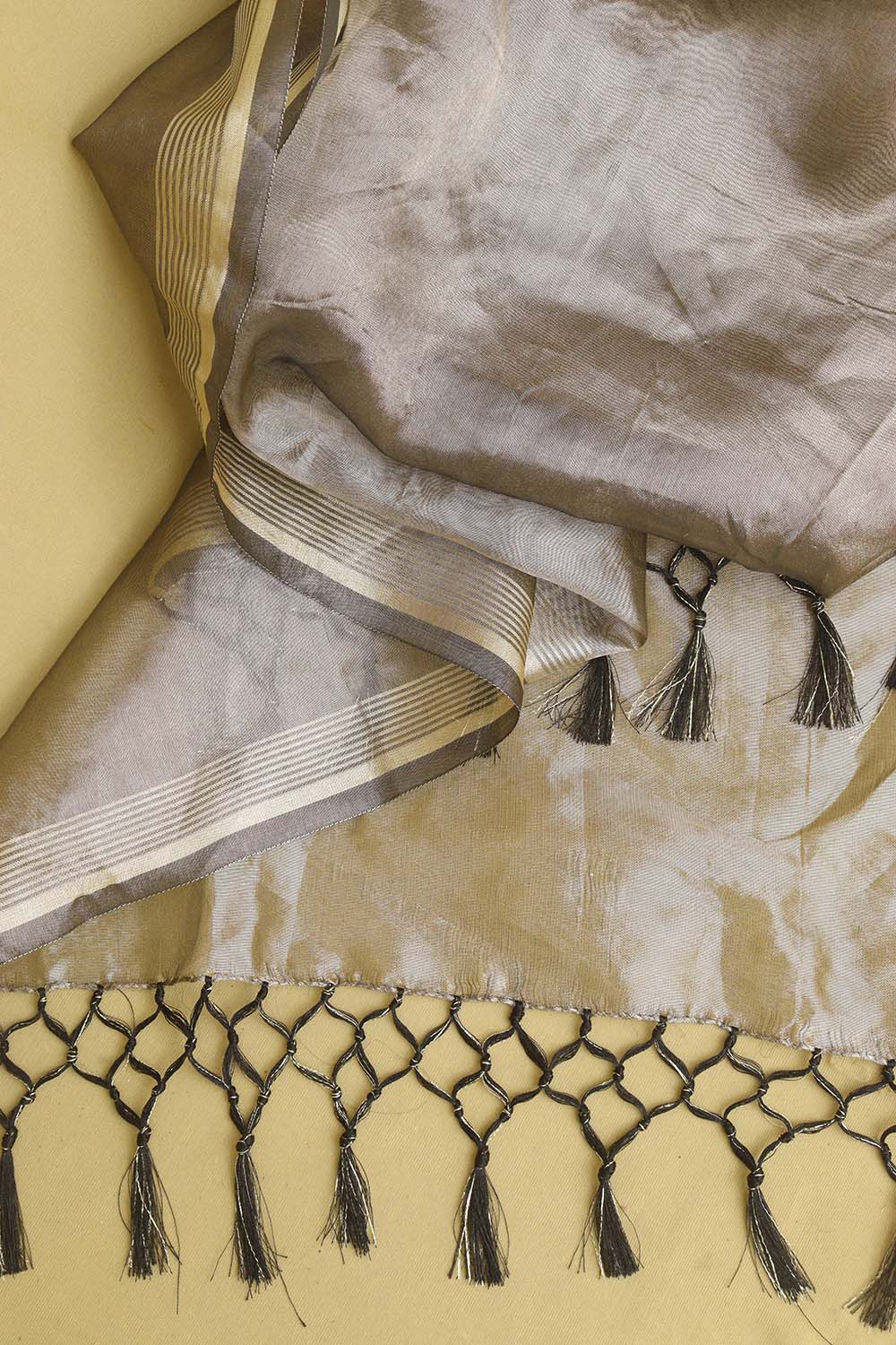 Silver Banarasi Plain Tissue Dupatta - Luxurion World