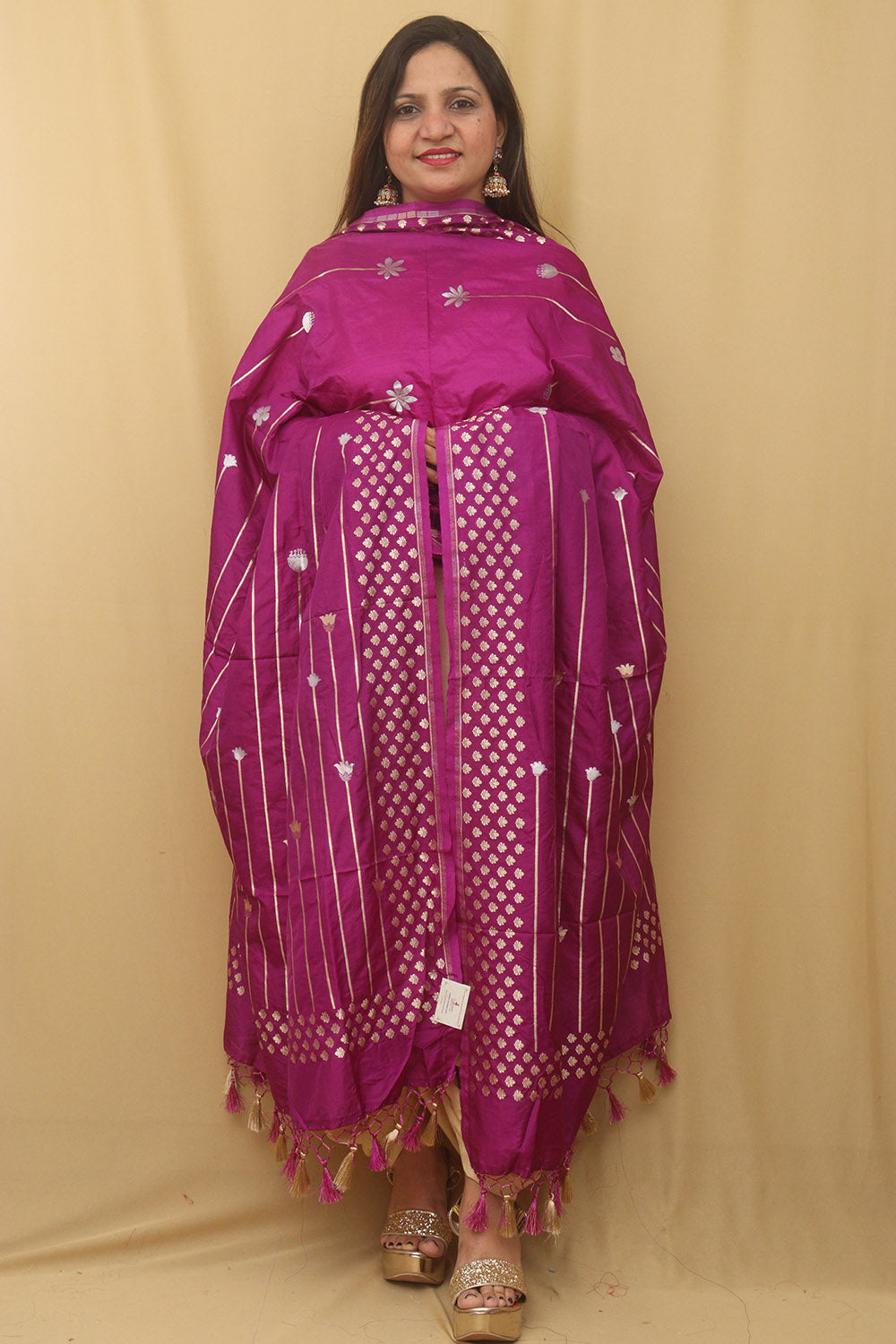 Purple Banarasi Silk Sona Roopa Dupatta - Luxurion World