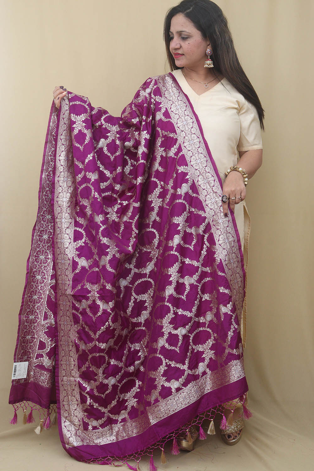 Purple Banarasi Silk Sona Roopa Dupatta - Luxurion World