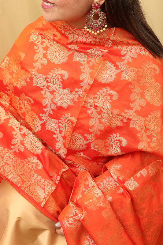 Stunning Orange Banarasi Silk Dupatta - Elegant Design - Luxurion World