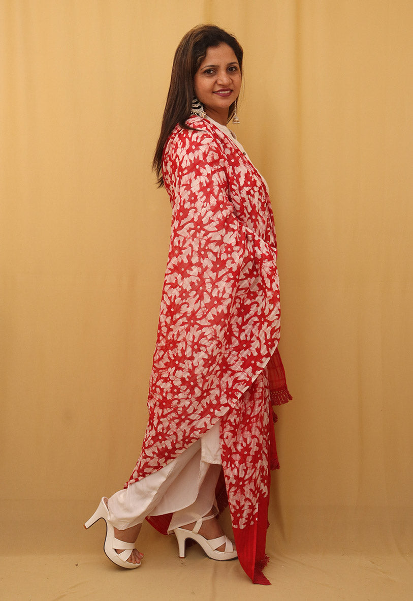 Red Batik Cotton Dupatta - Luxurion World