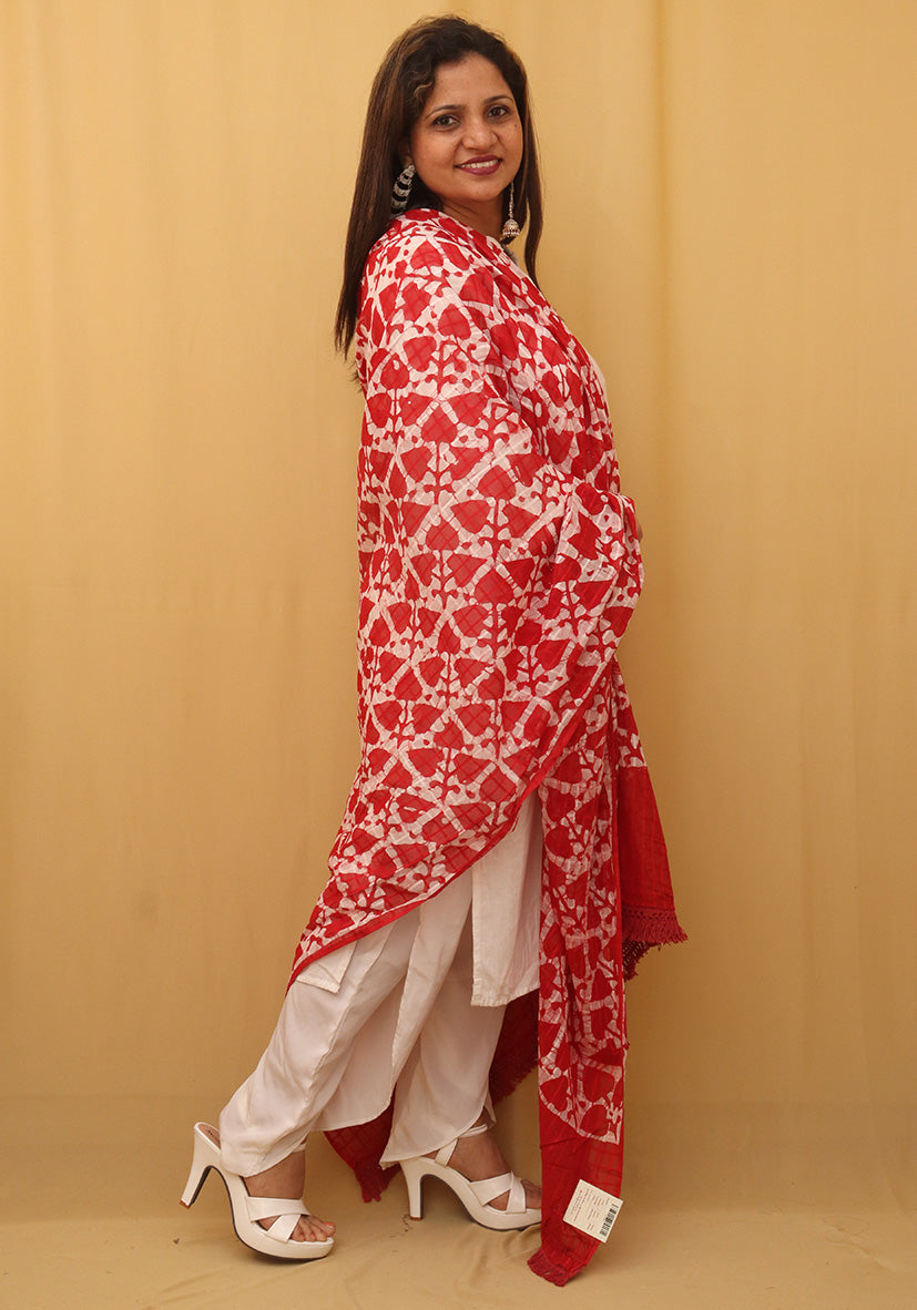 Red Batik Cotton Dupatta - Luxurion World