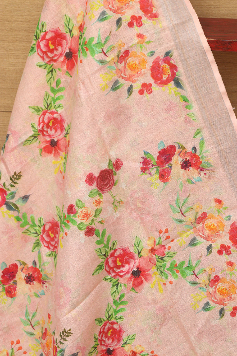 Pink Digital Printed Linen Floral Design Dupatta - Luxurion World