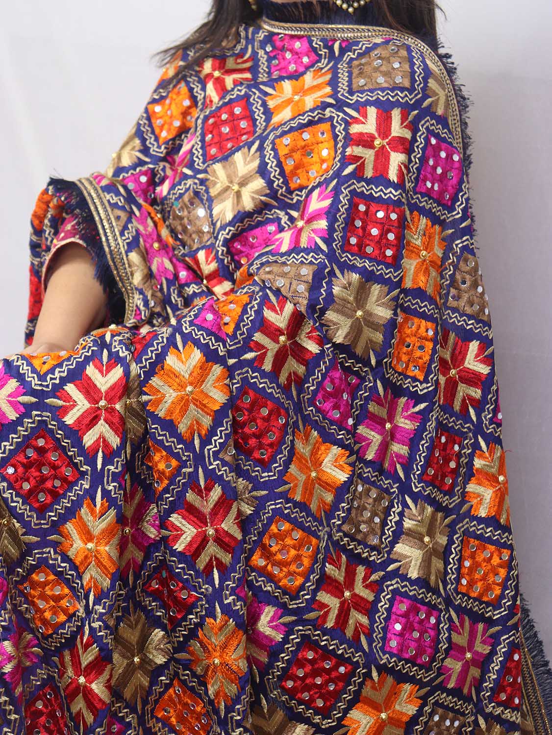 Stunning Blue Phulkari Chinon Dupatta for Elegant Occasions - Luxurion World