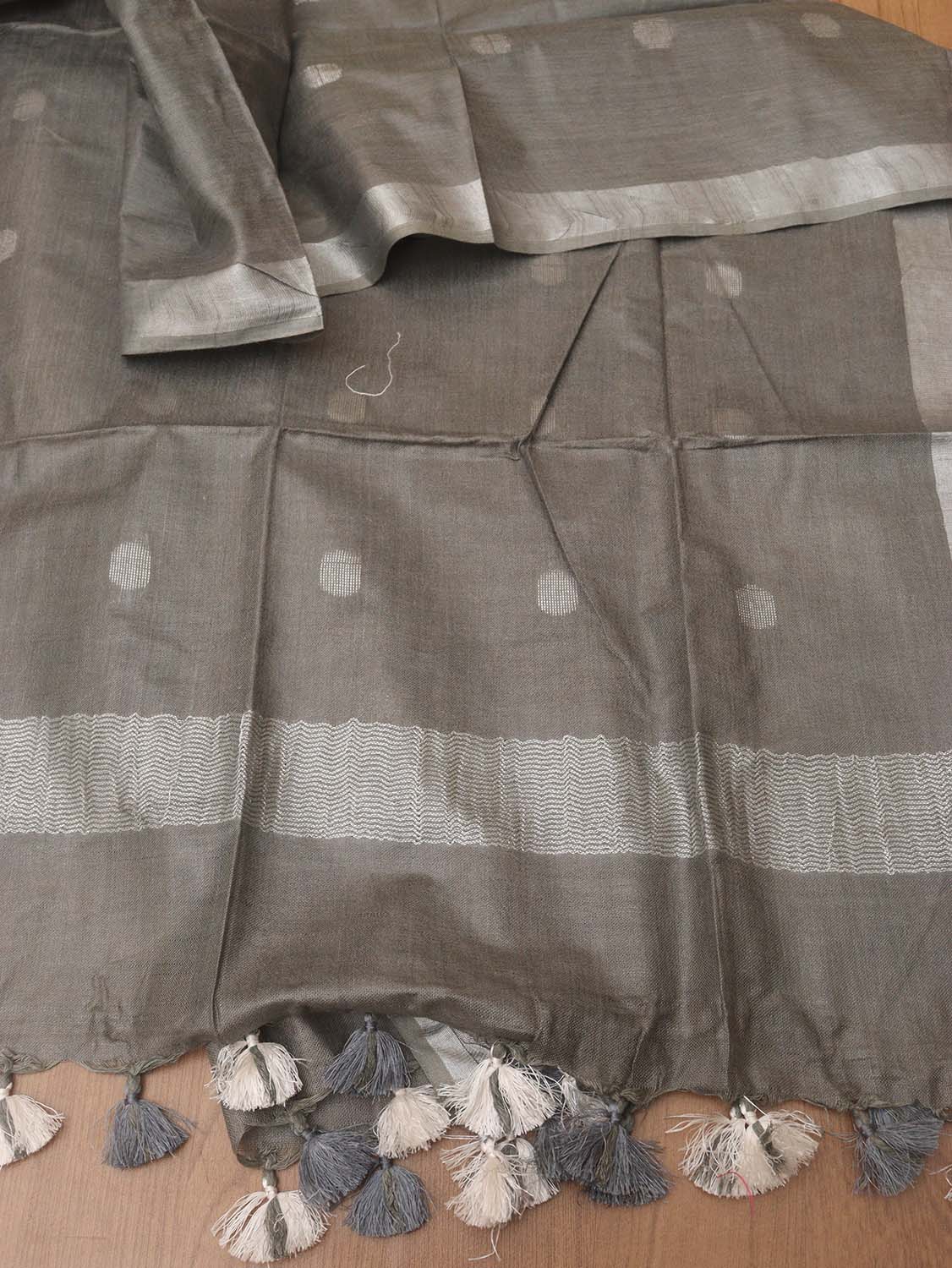 Grey Bhagalpur Handloom Linen Cotton Dupatta - Luxurion World