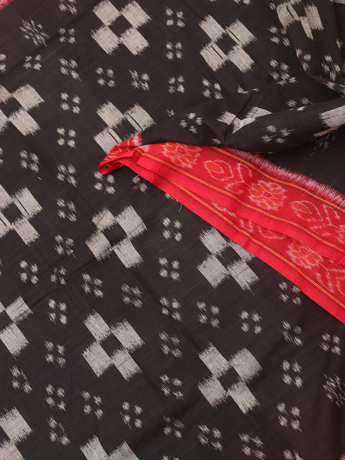Black Handloom Sambalpuri Ikat Pure Cotton Dupatta - Luxurion World