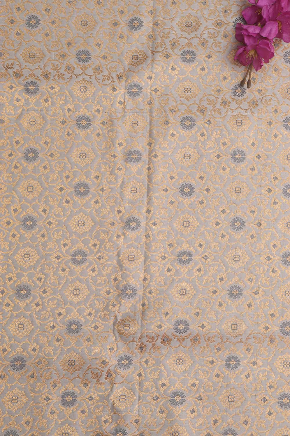 Grey Banarasi Kimkhwab Silk Fabric ( 1 Mtr ) - Luxurion World