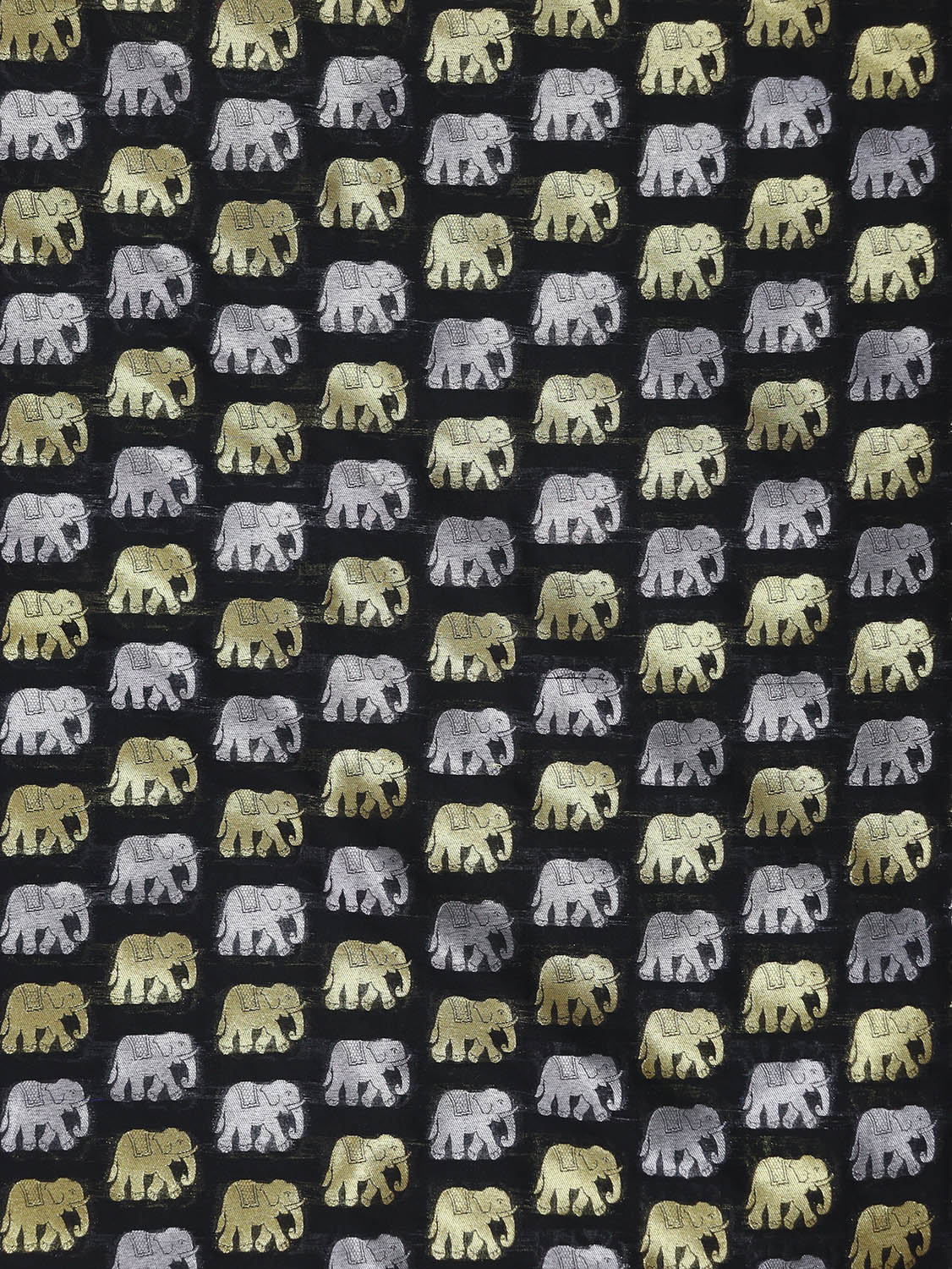 Elephant Design Black Banarasi Silk Fabric - 1 Mtr Sona Roopa - Luxurion World