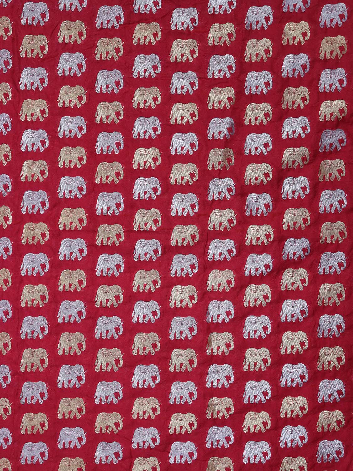 Elephant Design Banarasi Silk Fabric in Reddish Pink - 1 Mtr - Luxurion World