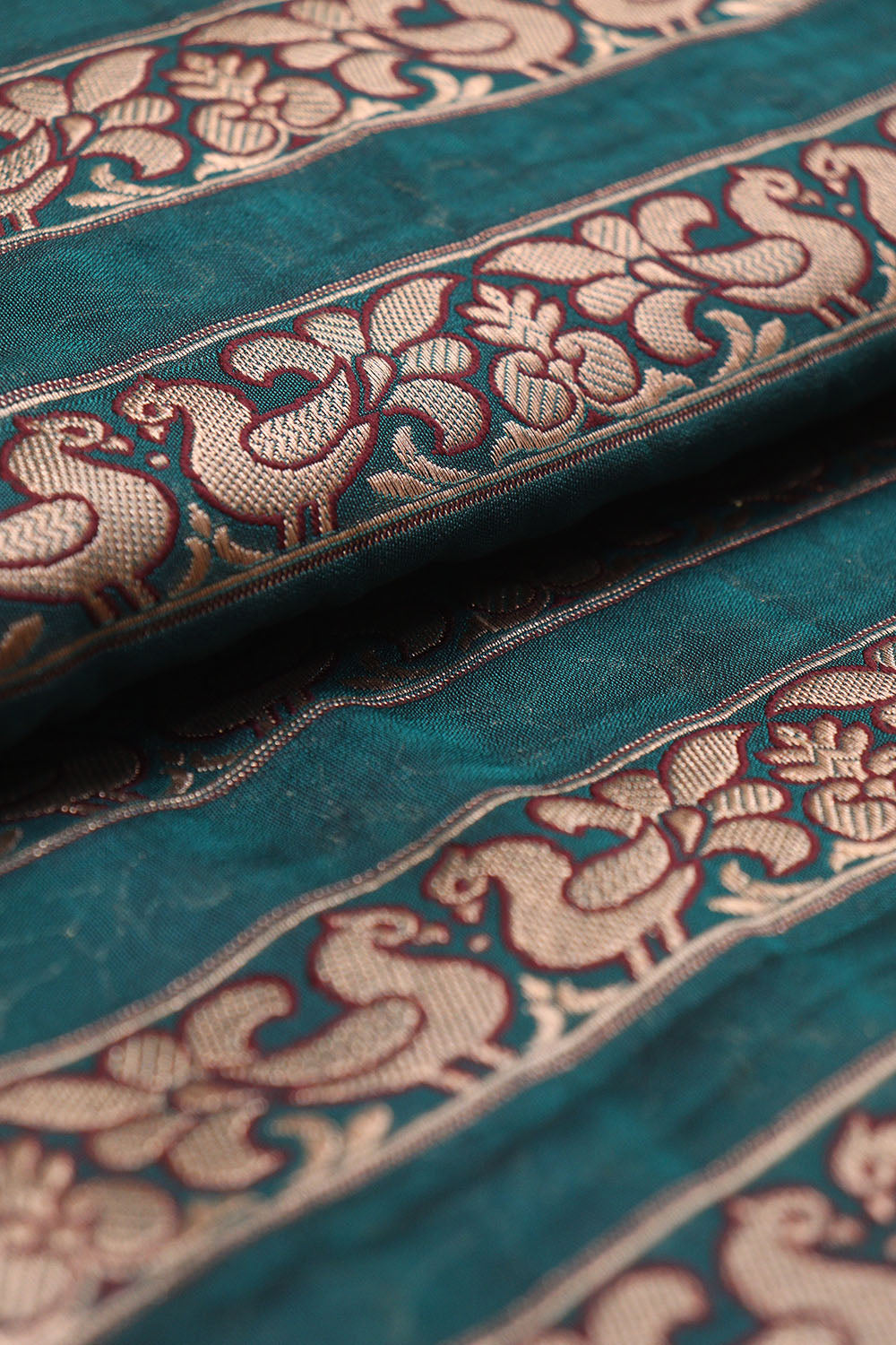 Stunning Blue and Green Peacock Banarasi Silk Fabric - 0.5 Mtr - Luxurion World
