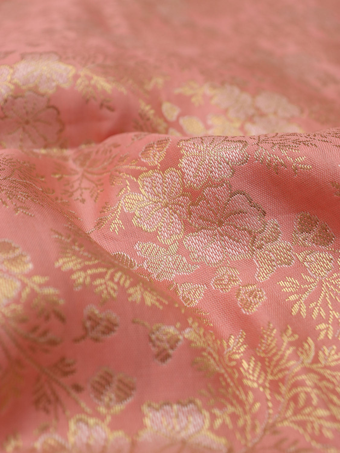 Pink Banarasi Brocade Silk Fabric ( 1 Mtr ) - Luxurion World