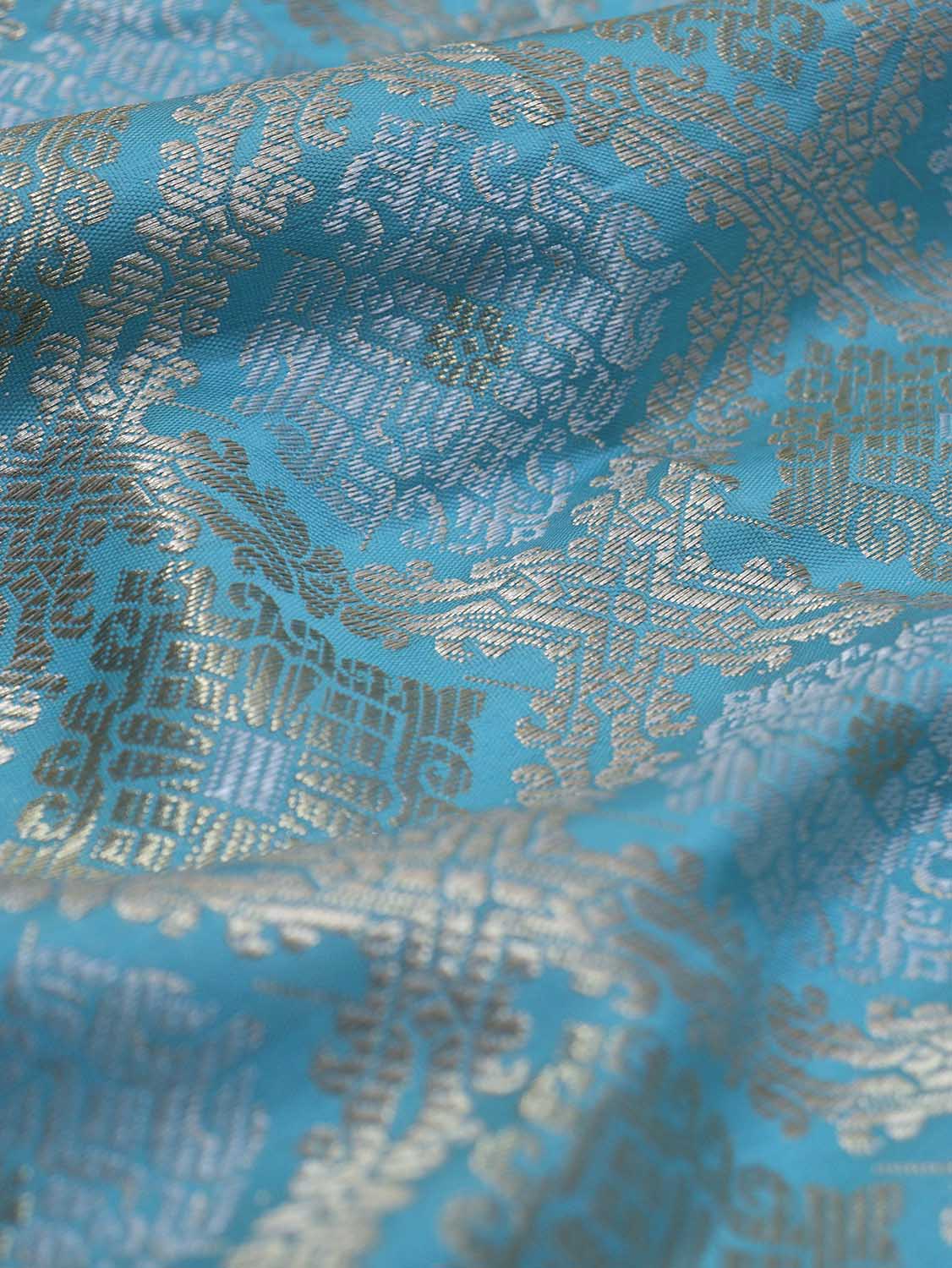 Exquisite Blue Banarasi Silk Fabric ( 1 Mtr ) - Luxurion World