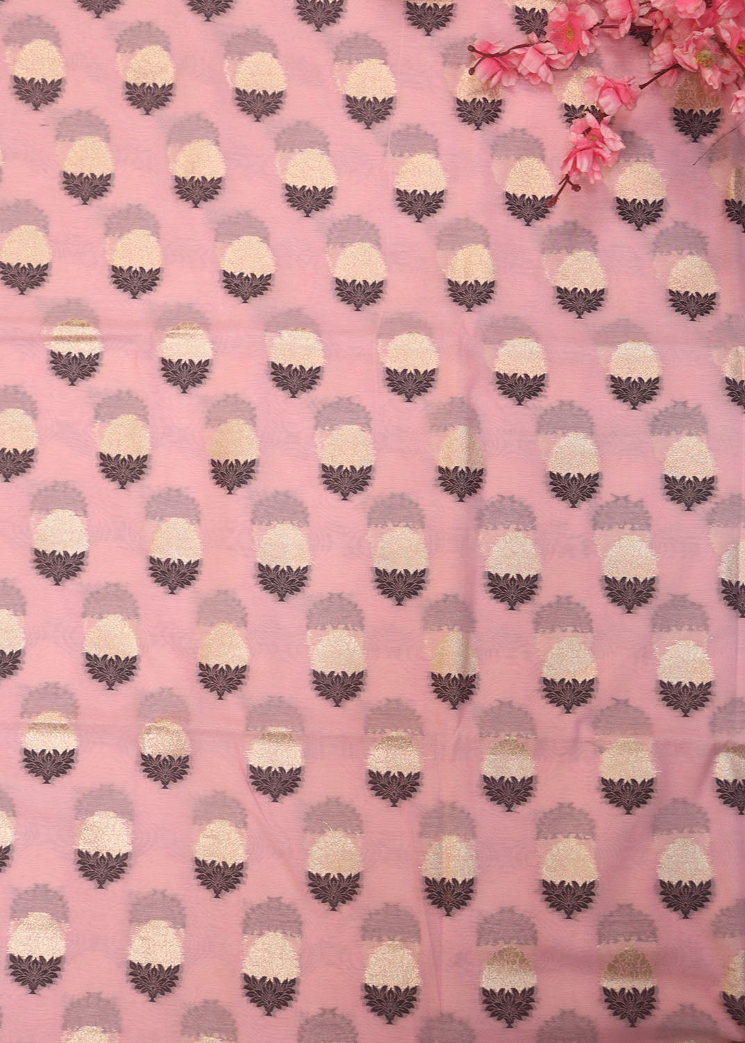 Pink Banarasi Premium Cotton Fabric ( 1 Mtr ) - Luxurion World