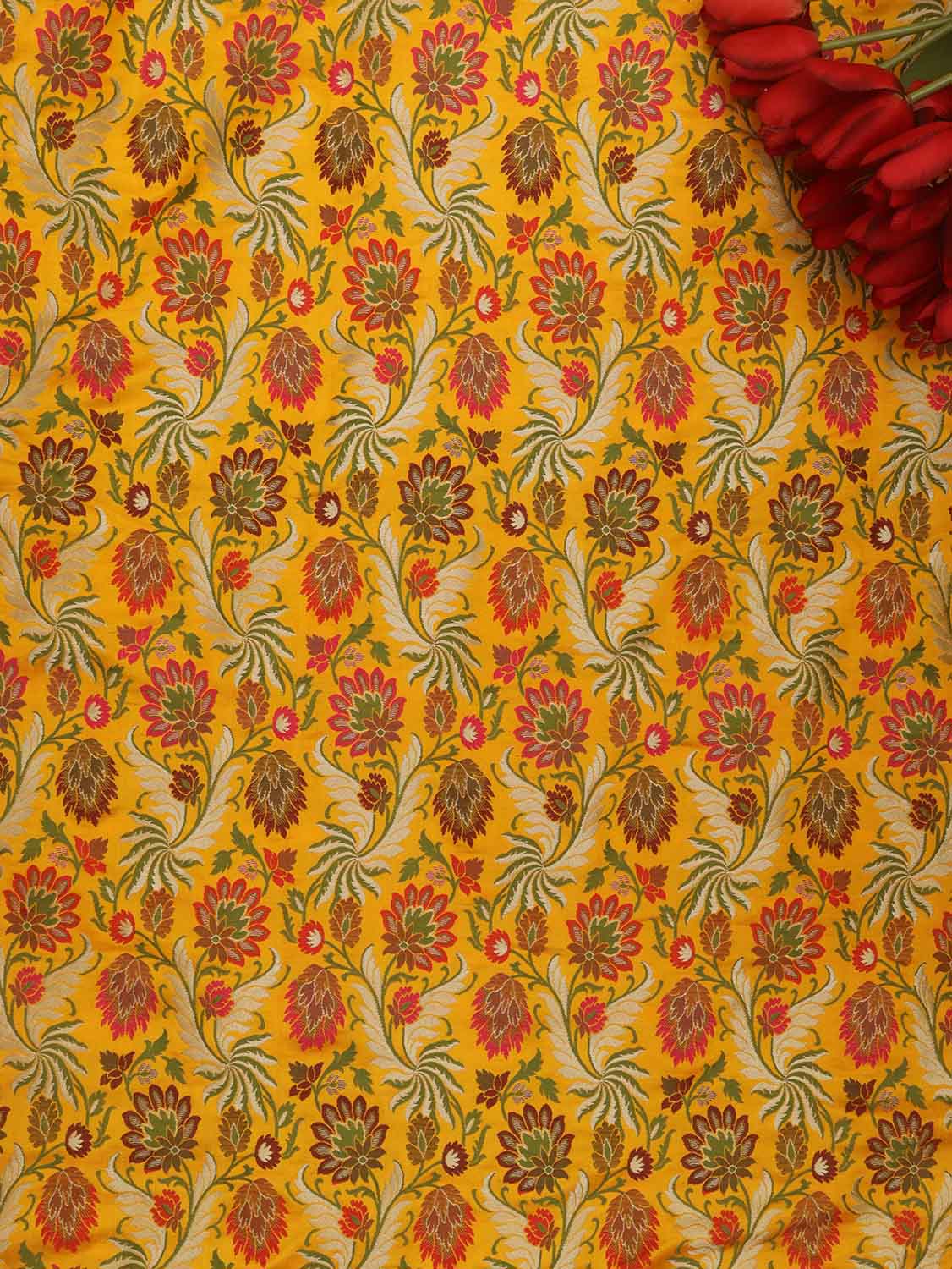 Yellow Banarasi Kimkhwab Silk Meenakari Fabric ( 1 Mtr ) - Luxurion World