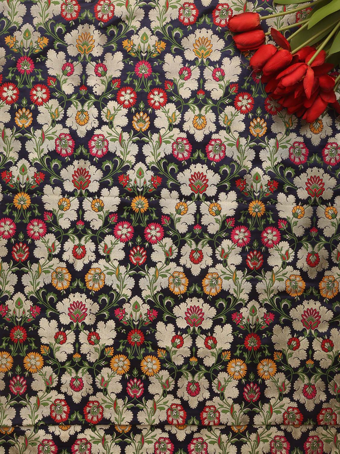 Blue Banarasi Kimkhwab Silk Meenakari Fabric ( 1 Mtr ) - Luxurion World