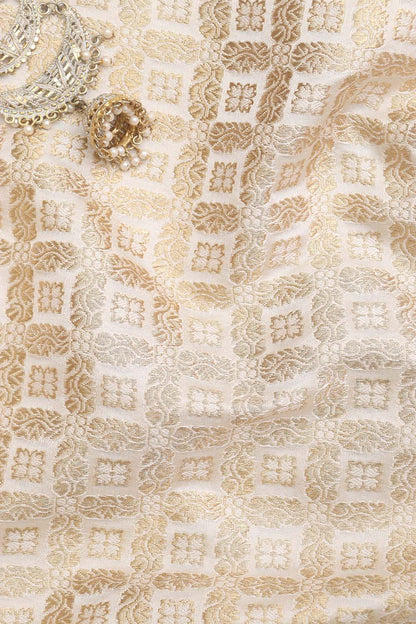Off White Banarasi Silk Fabric (1 Mtr ) - Luxurion World