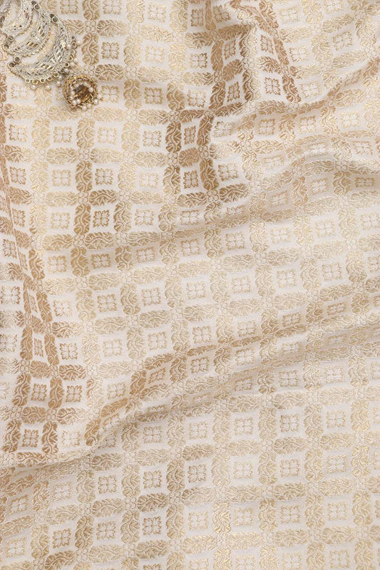 Off White Banarasi Silk Fabric (1 Mtr ) - Luxurion World