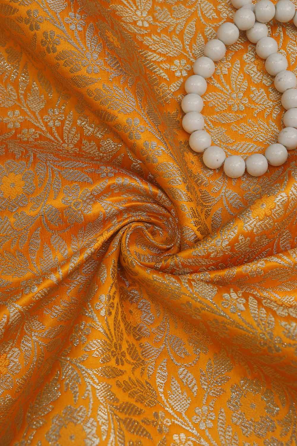 Yellow Banarasi Silk Satin Zari Brocade Fabric (1 Mtr): Luxurious Elegance for Your Creations - Luxurion World