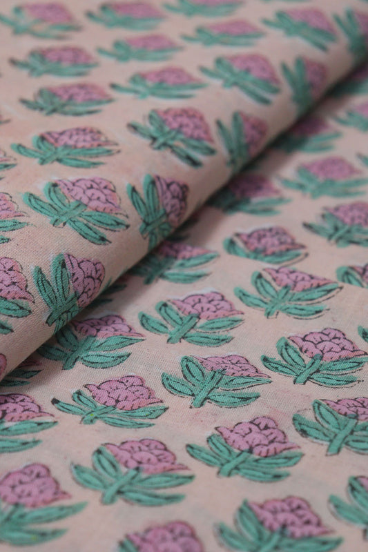 Soft Pastel Block Print Cotton Fabric - 1 Meter Length - Luxurion World