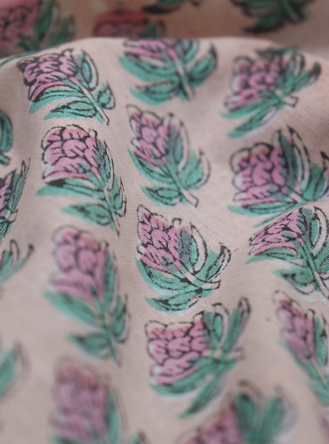 Soft Pastel Block Print Cotton Fabric - 1 Meter Length - Luxurion World