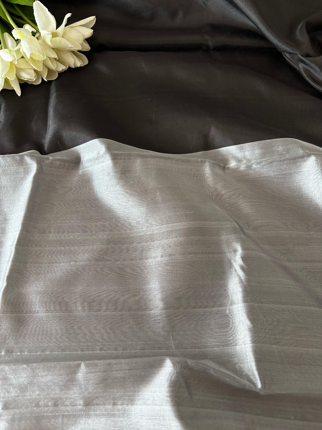 Black And Silver Pure Chanderi Silk Handloom Kurti Fabric - Luxurion World