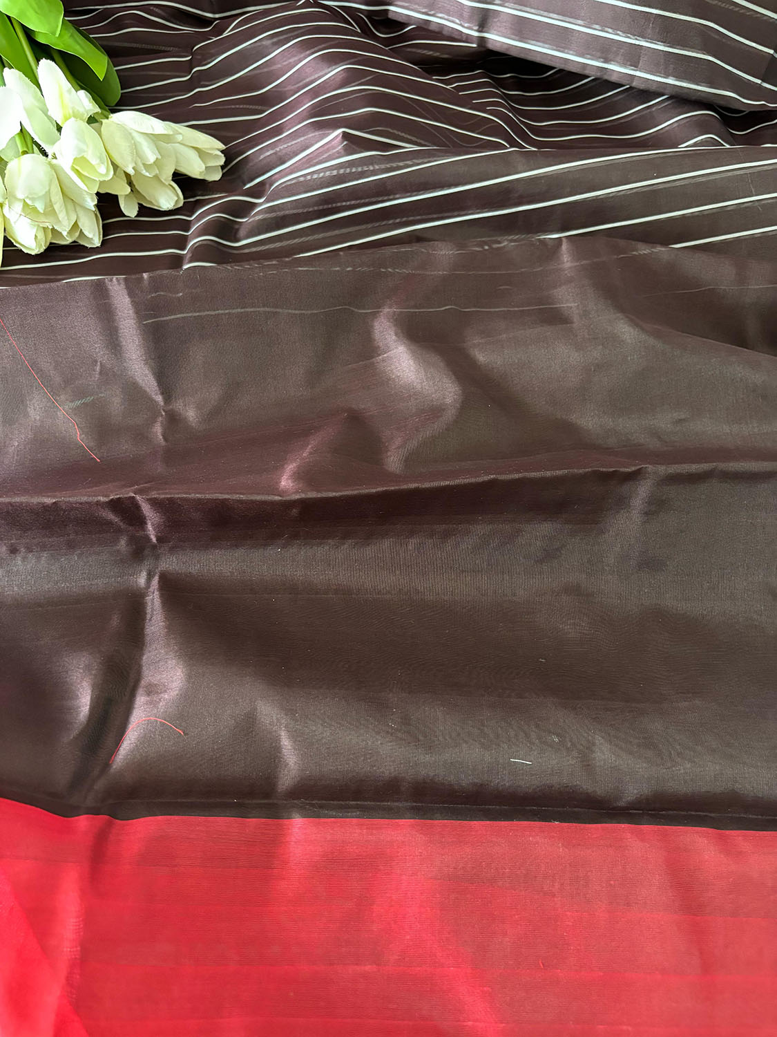 Brown And Red Pure Chanderi Silk Handloom Kurti Fabric - Luxurion World