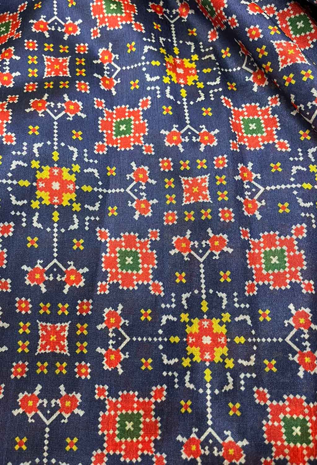 Blue Digital Printed Patola Design Tussar Silk Fabric ( 3.75Mtr ) - Luxurion World