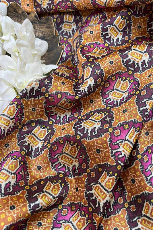 Multicolor Digital Printed Patola Design Tussar Silk Fabric ( 1 Mtr ) - Luxurion World