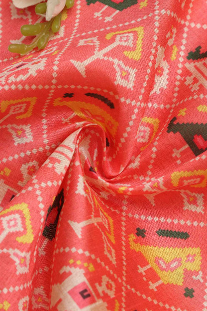 Pink Patola Design Tussar Silk Fabric  - Digital Print ( 1 Mtr ) - Luxurion World
