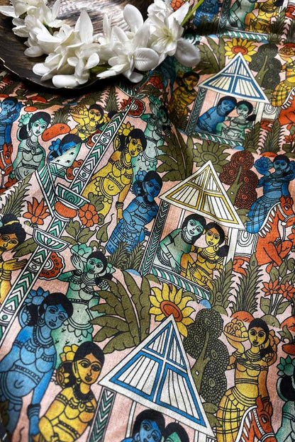 Multicolor Digital Printed Kalamkari Tussar Silk Fabric ( 1 Mtr ) - Luxurion World