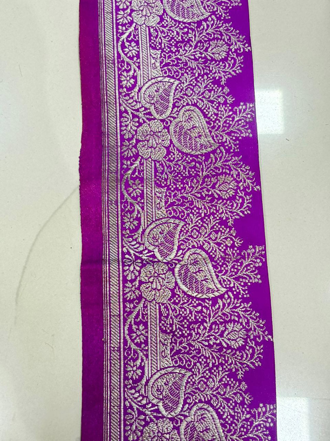 Purple Banarasi Handloom Vintage Pure Silk Border Lace - Luxurion World