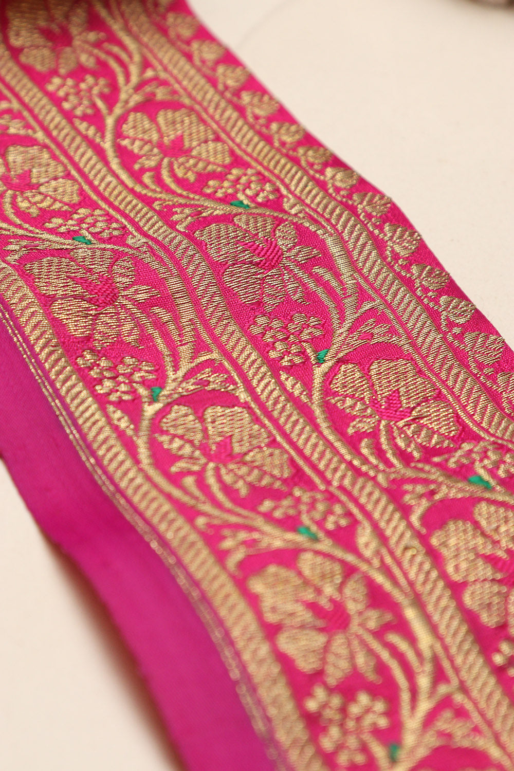 Pink Banarasi Handloom Vintage Pure Silk Border Lace - Luxurion World