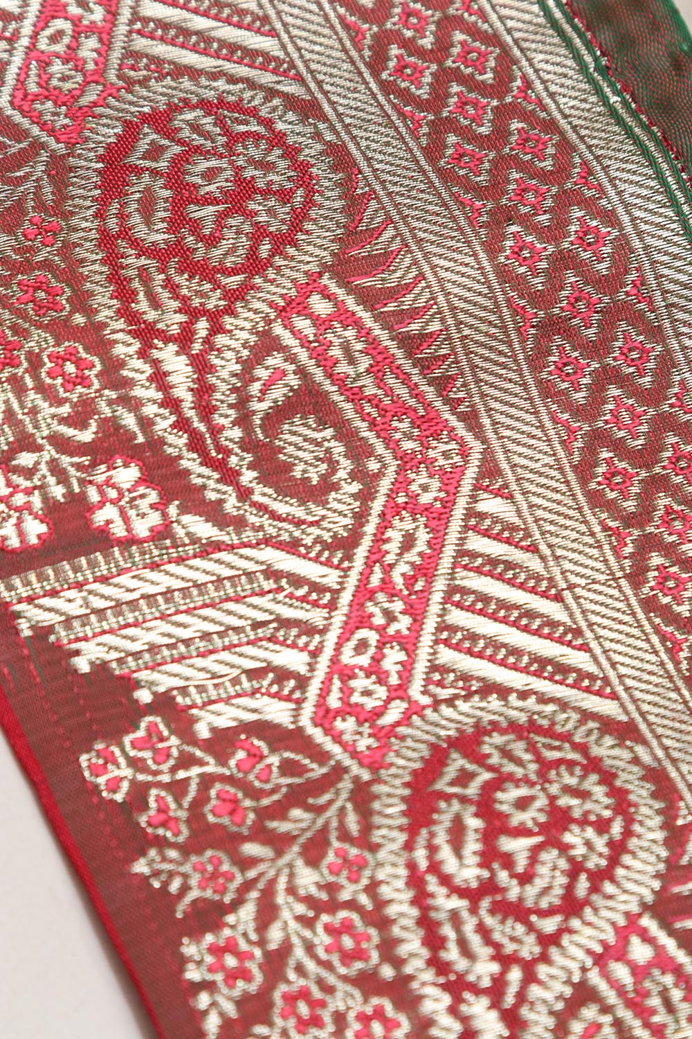 Maroon Banarasi Handloom Vintage Pure Silk Border Lace ( 1 Mtr ) - Luxurion World