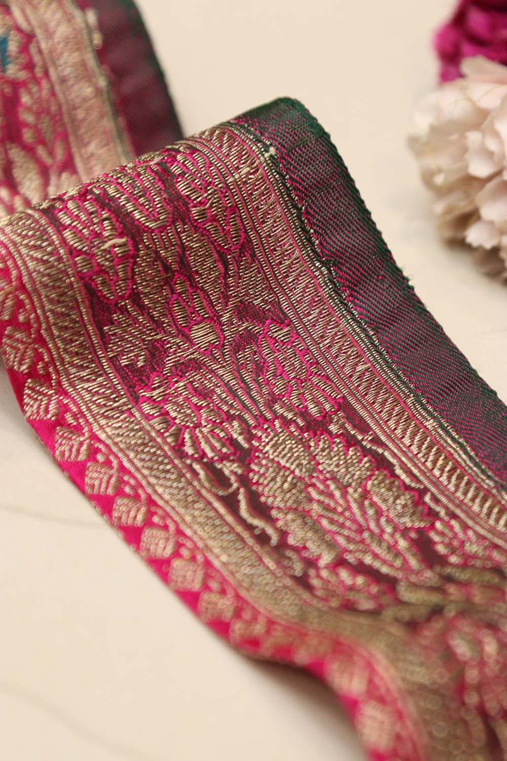 Pink Banarasi Handloom Vintage Pure Silk Border Lace (1 Mtr) - Luxurion World