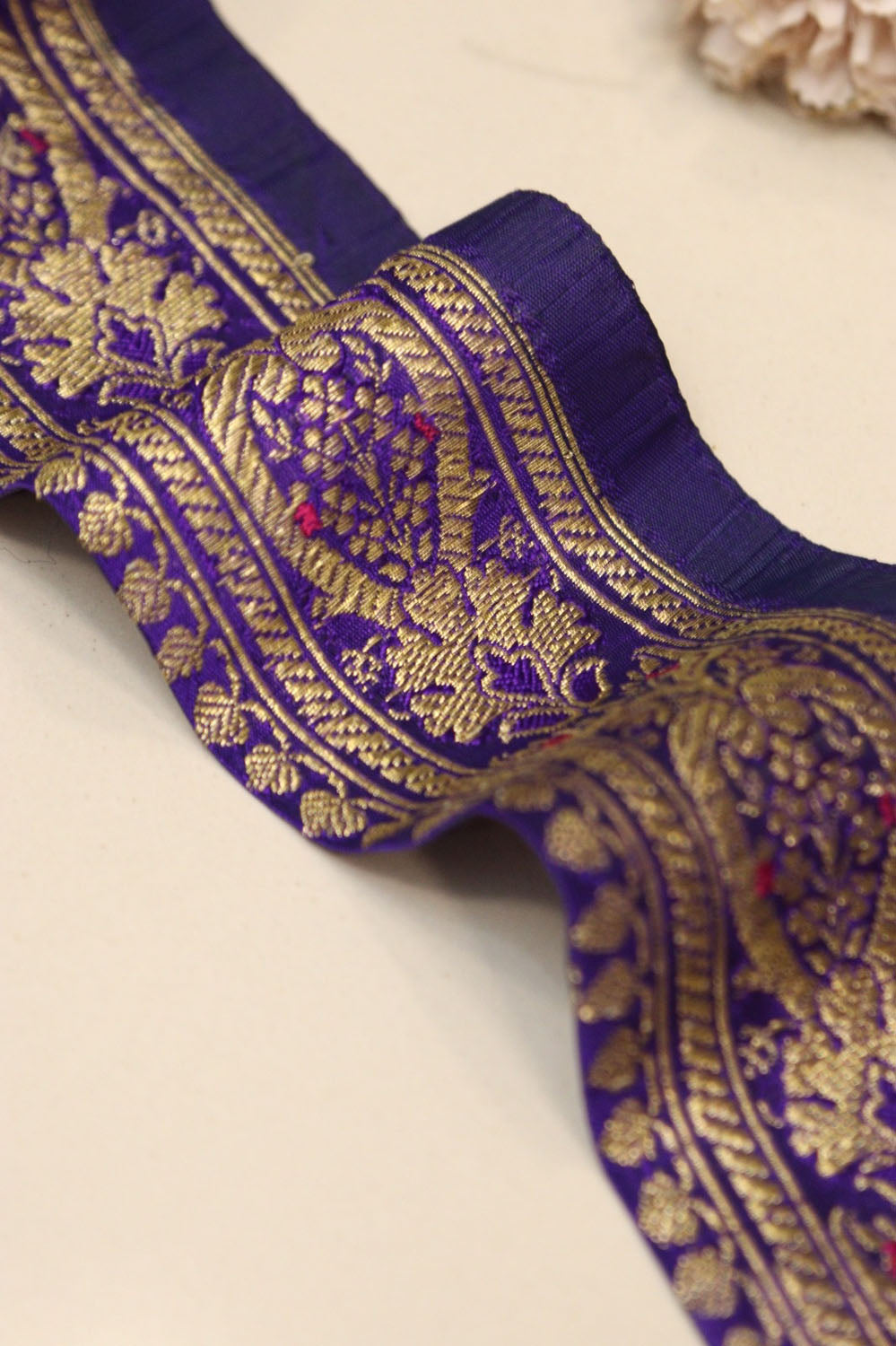 Blue Banarasi Handloom Vintage Pure Silk Border Lace - Luxurion World