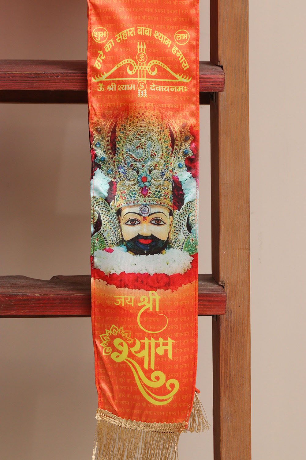 LUXURION WORLD Divine Stole/Patka/Khesh/Shawl/Dupatta – Khatushyam Ji Stoles || Satin Silk Cloth Print Unisex God Printed Scarf for Spiritual Wear ( With Handcrafted Lace ) - Luxurion World